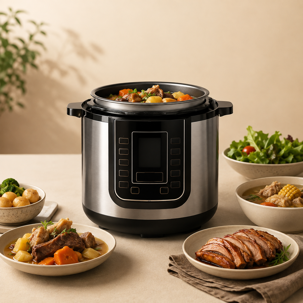 TINANA 6 Qt Electric Pressure Cooker 9-in-1, 14 Presets Instant Multi-Function Pot, Slow Cooker, Rice Cooker, Cake Maker, Non-Stick, Stainless Steel