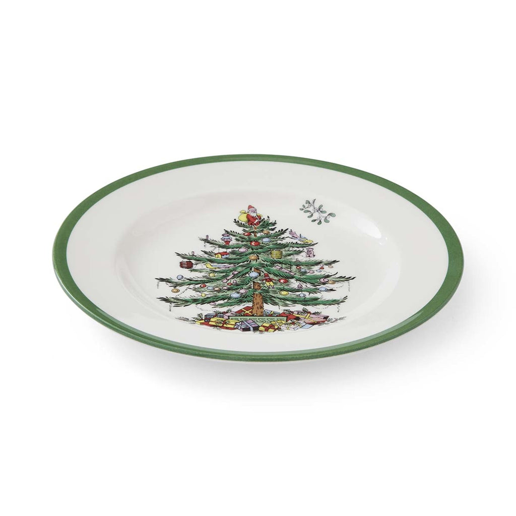 Spode Christmas Tree 8 Inch Salad Plates, Set of 4 - Holiday Earthenware Tableware Gift, Festive Small Dinner Plate for Sides, Appetizers, Starters - Made in England, Dishwasher, Oven, Microwave Safe