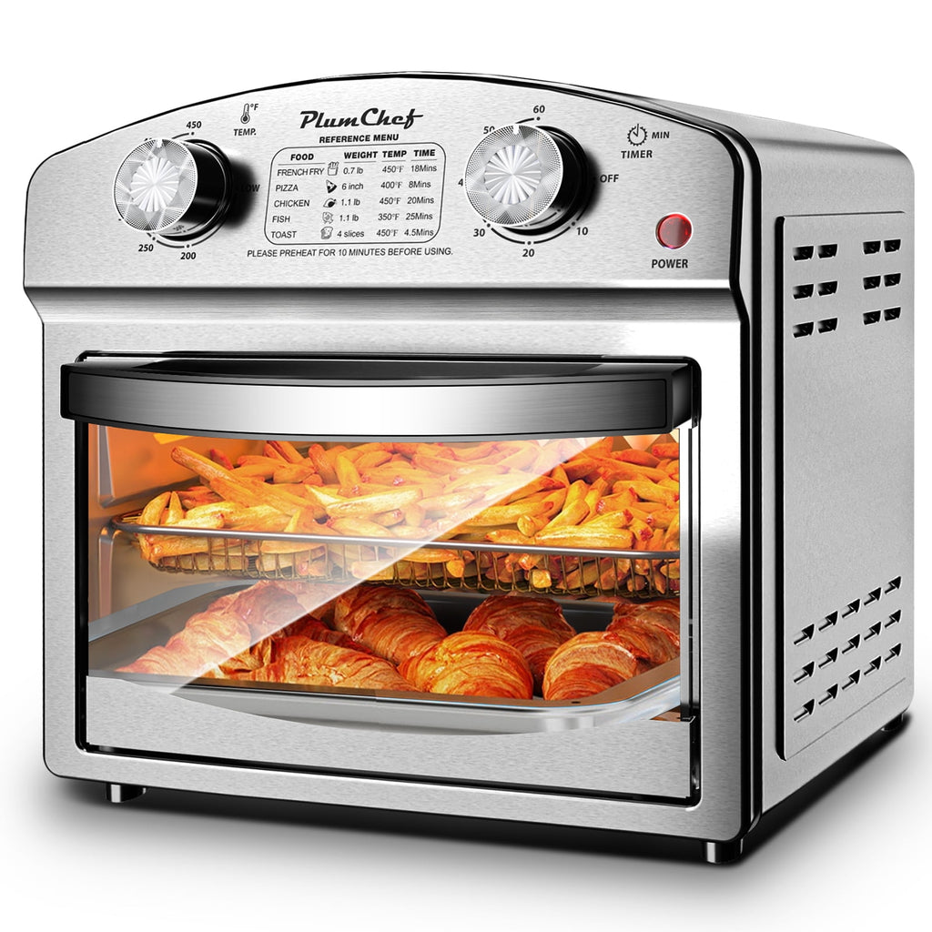 Plum Chef 13QT Air Fryer Toaster Oven Combo, Compact Stainless Steel Countertop Oven for 1-3 People, 1500W with Oil-Free Cooking, Easy to Clean, Space Saving, Sliver