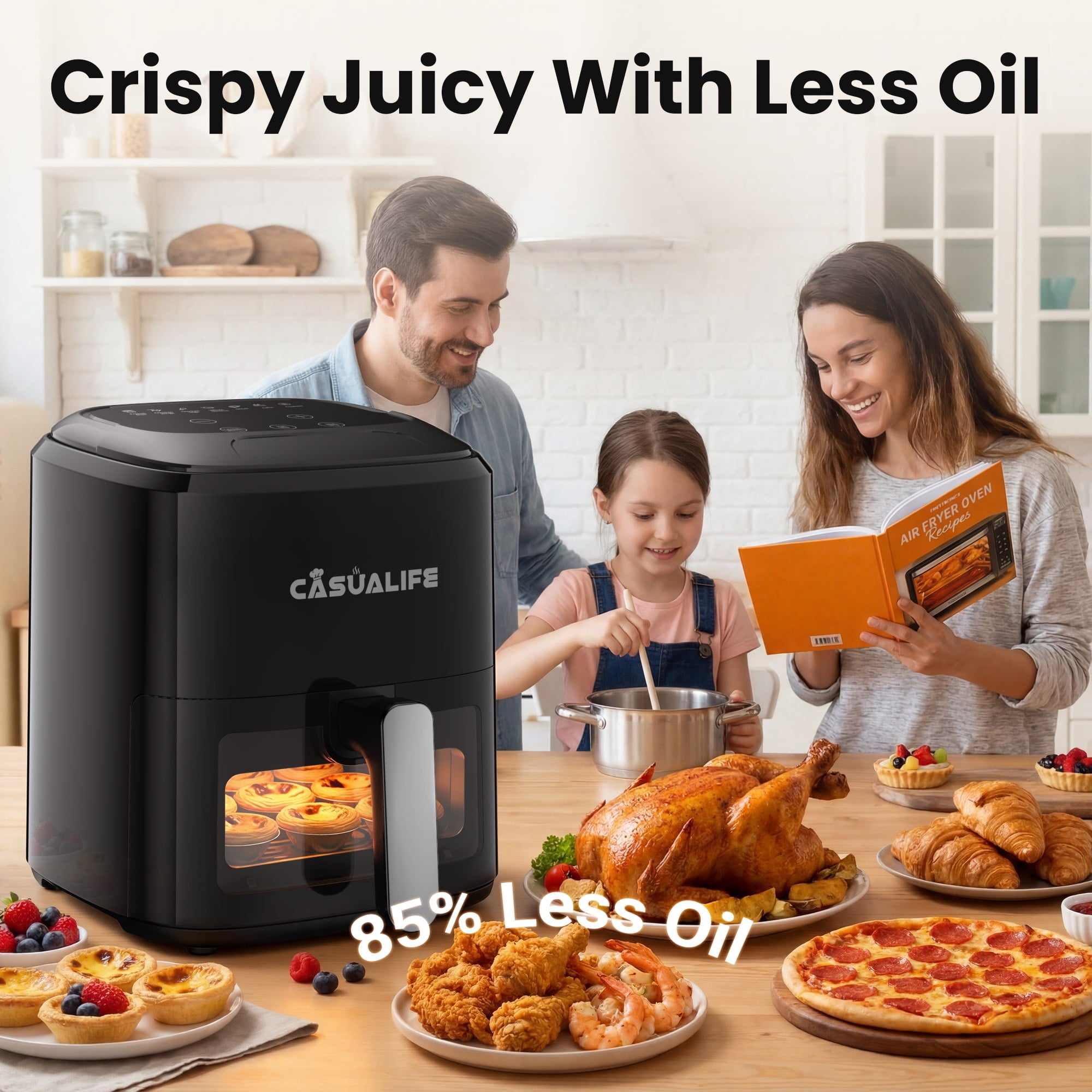 Casualife Air Fryer 6 Qt Max 400F for Cooking, 6 Presets Fry Touch Panel Compact Countertop, New Black