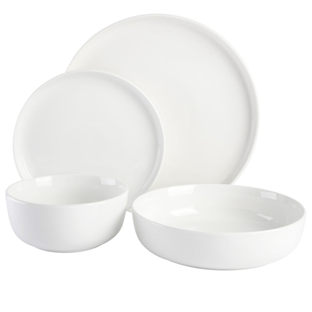 Gibson Home Oslo 16 Piece Round Stoneware Dinnerware Set, Service for 4, White
