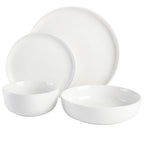 Gibson Home Oslo 16 Piece Round Stoneware Dinnerware Set, Service for 4, White
