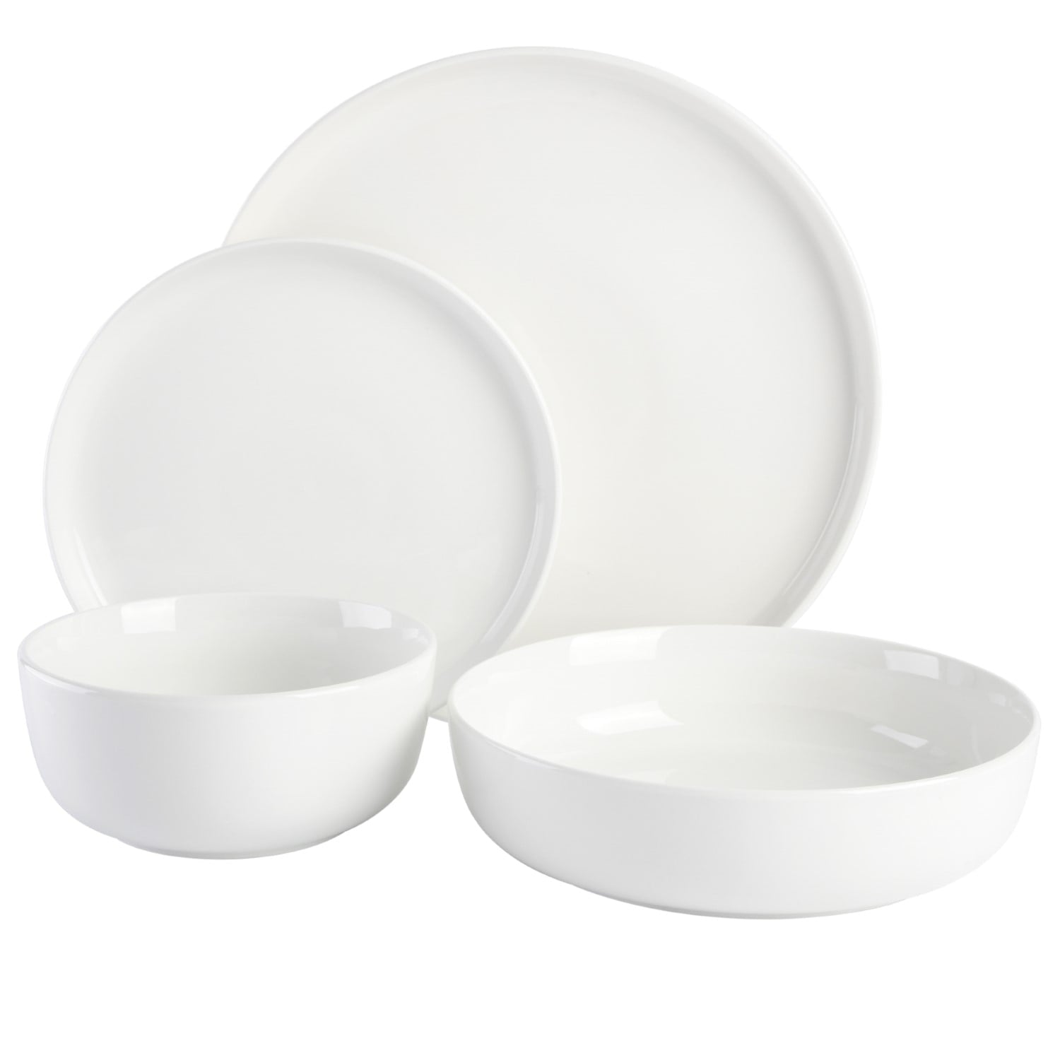 Gibson Home Oslo 16 Piece Round Stoneware Dinnerware Set, Service for 4, White