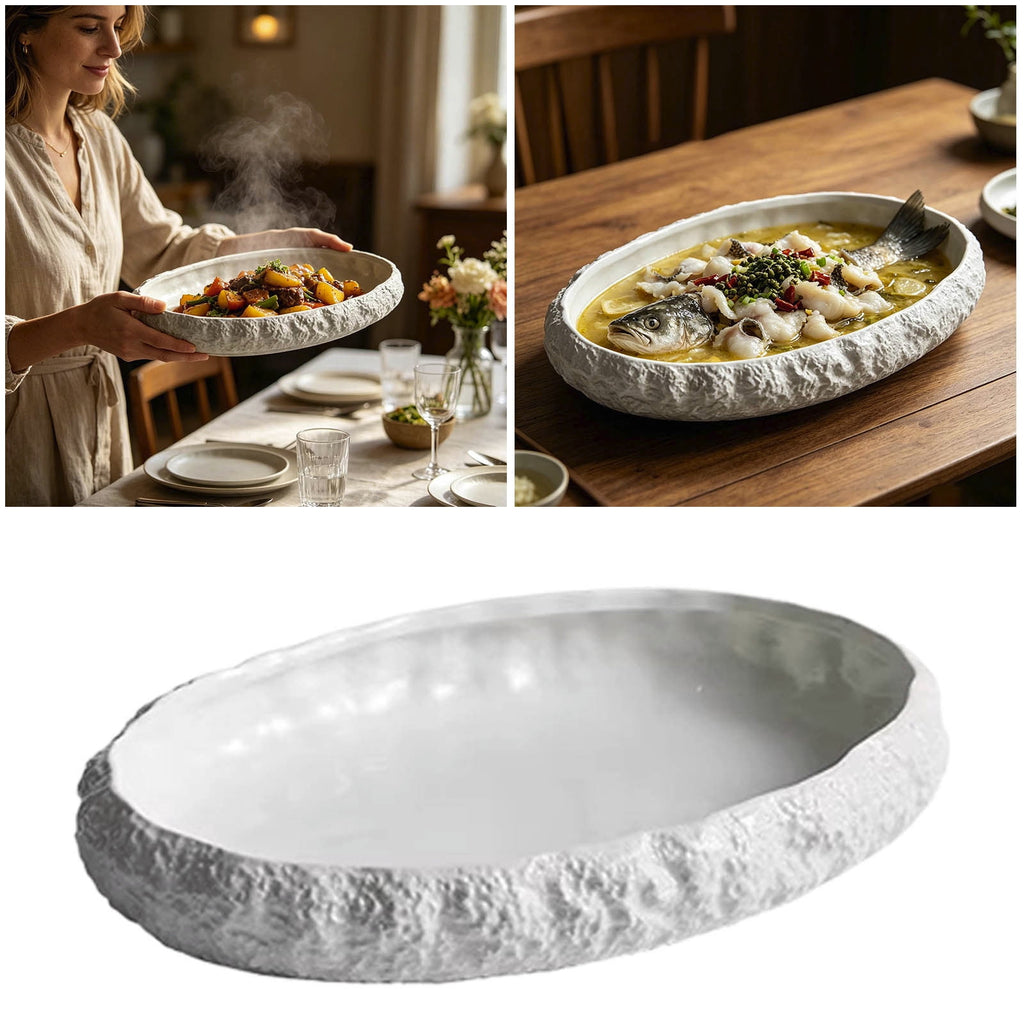 Rock Texture Ceramic Dinner Plate Minimalist Stoneware - Main Dish Plate for Pasta Steak Salad - For Family Meals Hosting & Holiday Dinners Kitchen Household