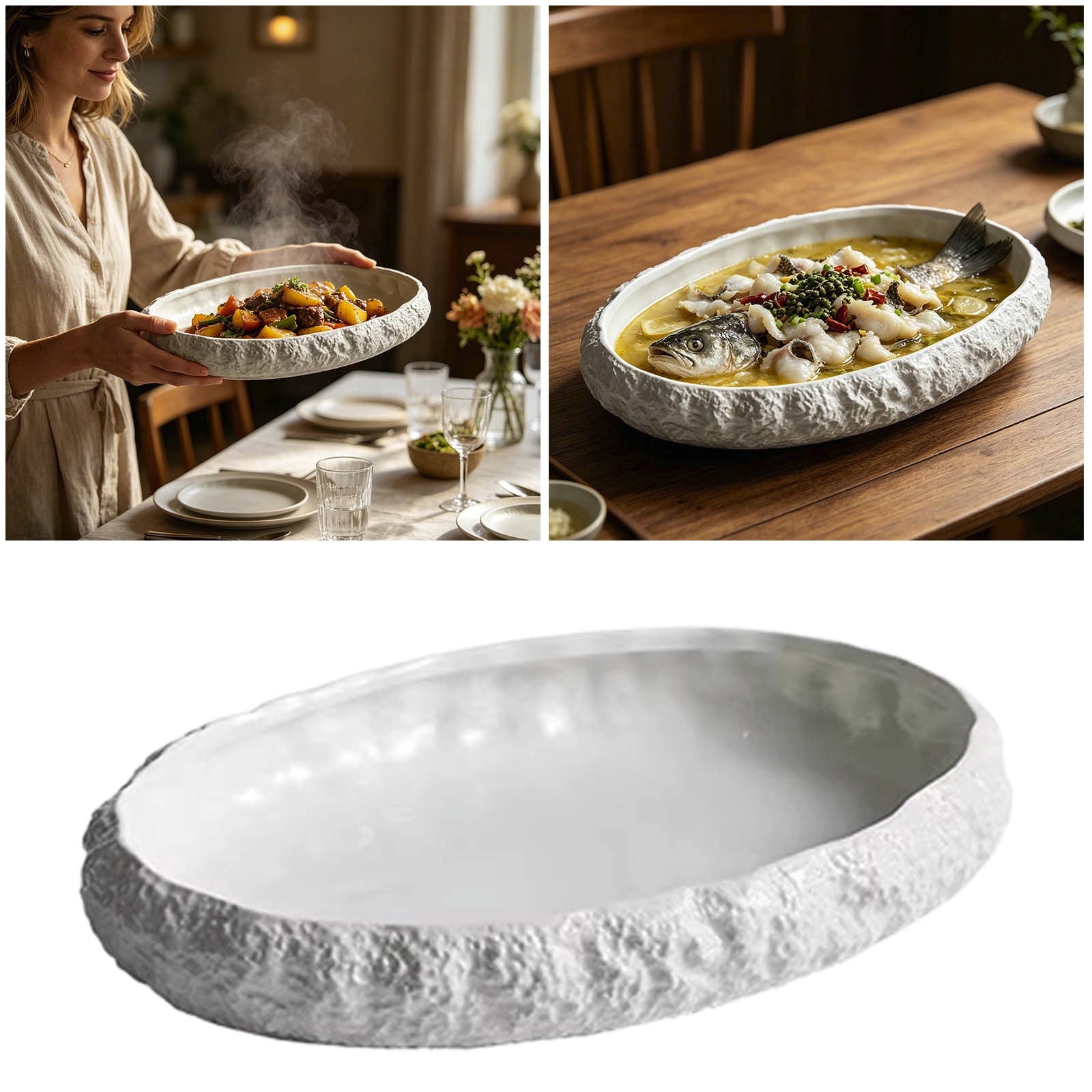 Rock Texture Ceramic Dinner Plate Minimalist Stoneware - Main Dish Plate for Pasta Steak Salad - For Family Meals Hosting & Holiday Dinners Kitchen Household