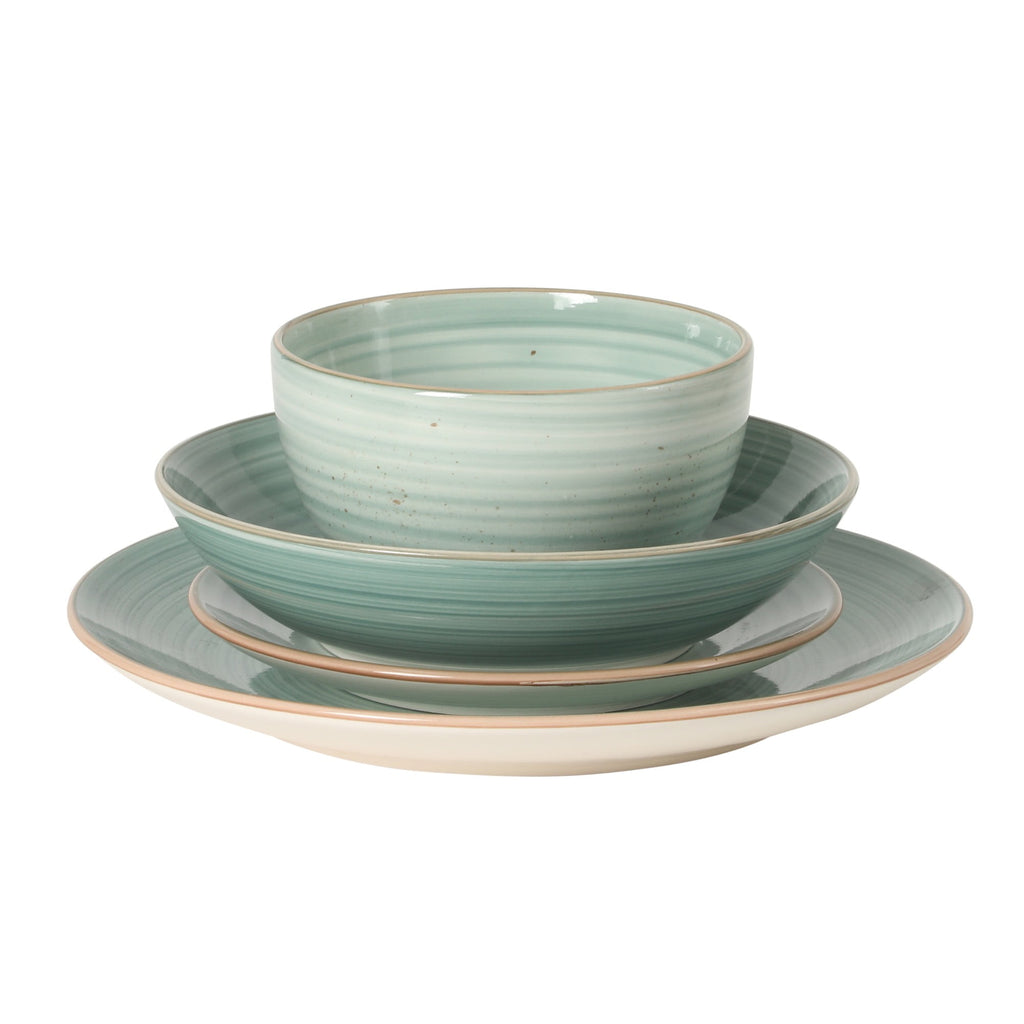 Gibson Home Stonebury 16 Piece Plates and Bowls Assorted Color Dishes - Handpainted Stoneware Dinnerware Set - Service for 4