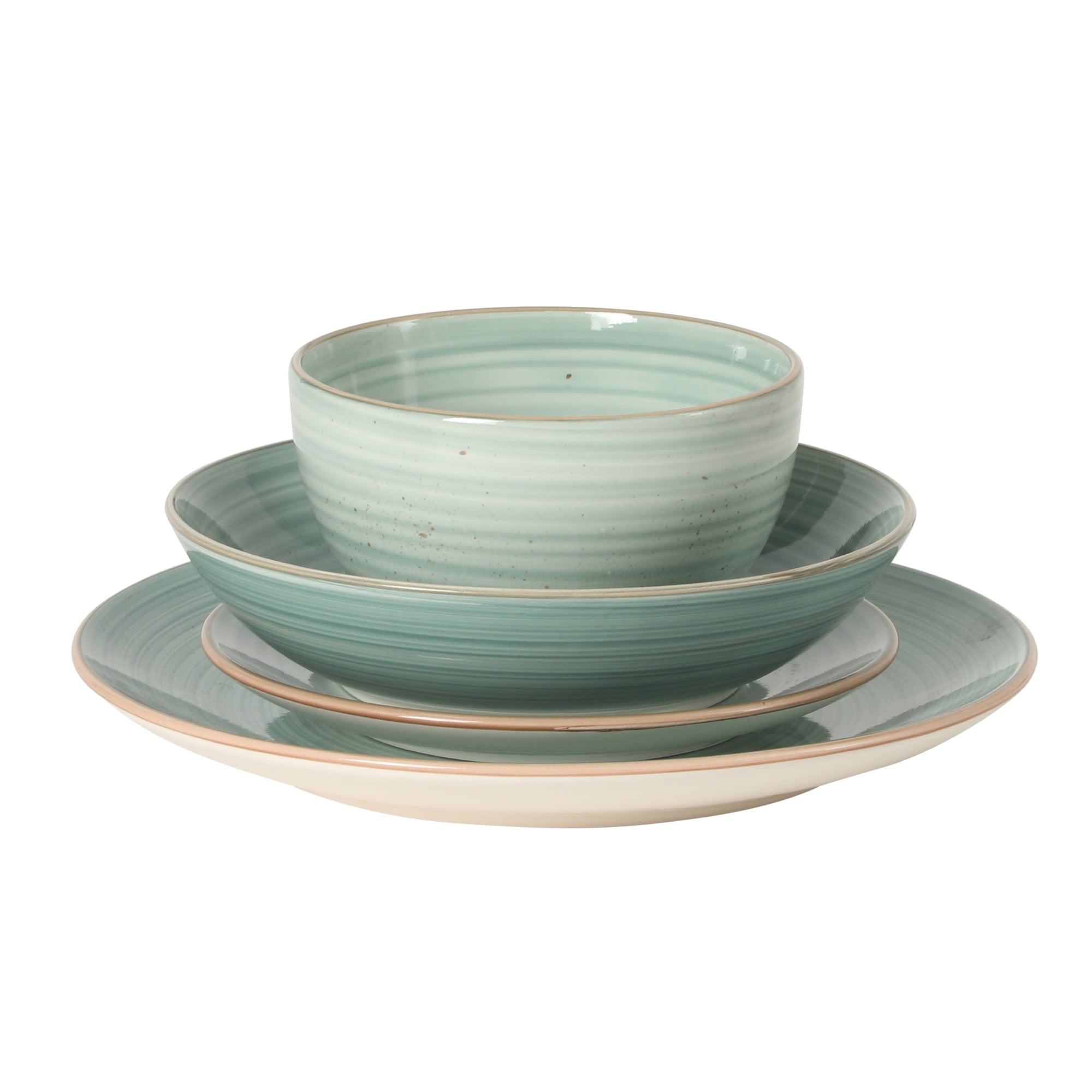 Gibson Home Stonebury 16 Piece Plates and Bowls Assorted Color Dishes - Handpainted Stoneware Dinnerware Set - Service for 4
