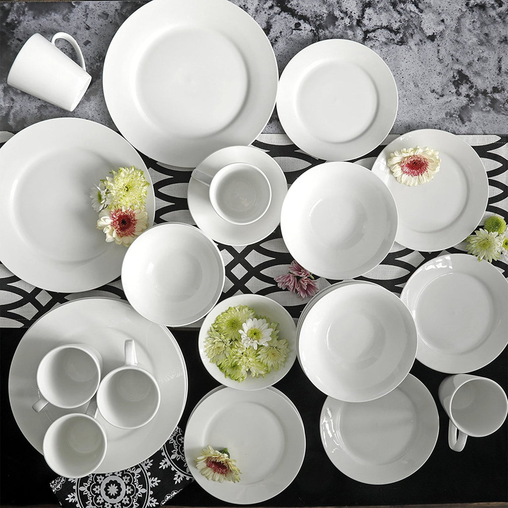 Gibson Home Noble Court Ceramic Dinnerware Set in White, Set of 30