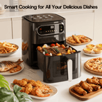 6QT Air Fryer, 1400W Compact Toaster Oven, Crisps, Broils, Roasts, Dehydrates, Bakes, Reheats, 85 percent Oil-Less, LED Smart Display, Stainless Steel