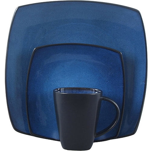 Gibson Home Soho Lounge Square Stoneware 16 Piece Dinnerware Set, Blue