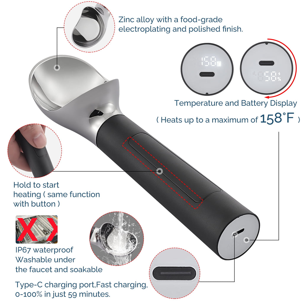 Heated USB Rechargeable Electric Ice Cream Scoop
