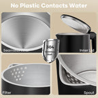 Consiwa Electric Kettle, Double Wall 1.7L Stainless Steel Cool Touch, Water Boiler & Heater, 1500W Hot Tea Pot, Black