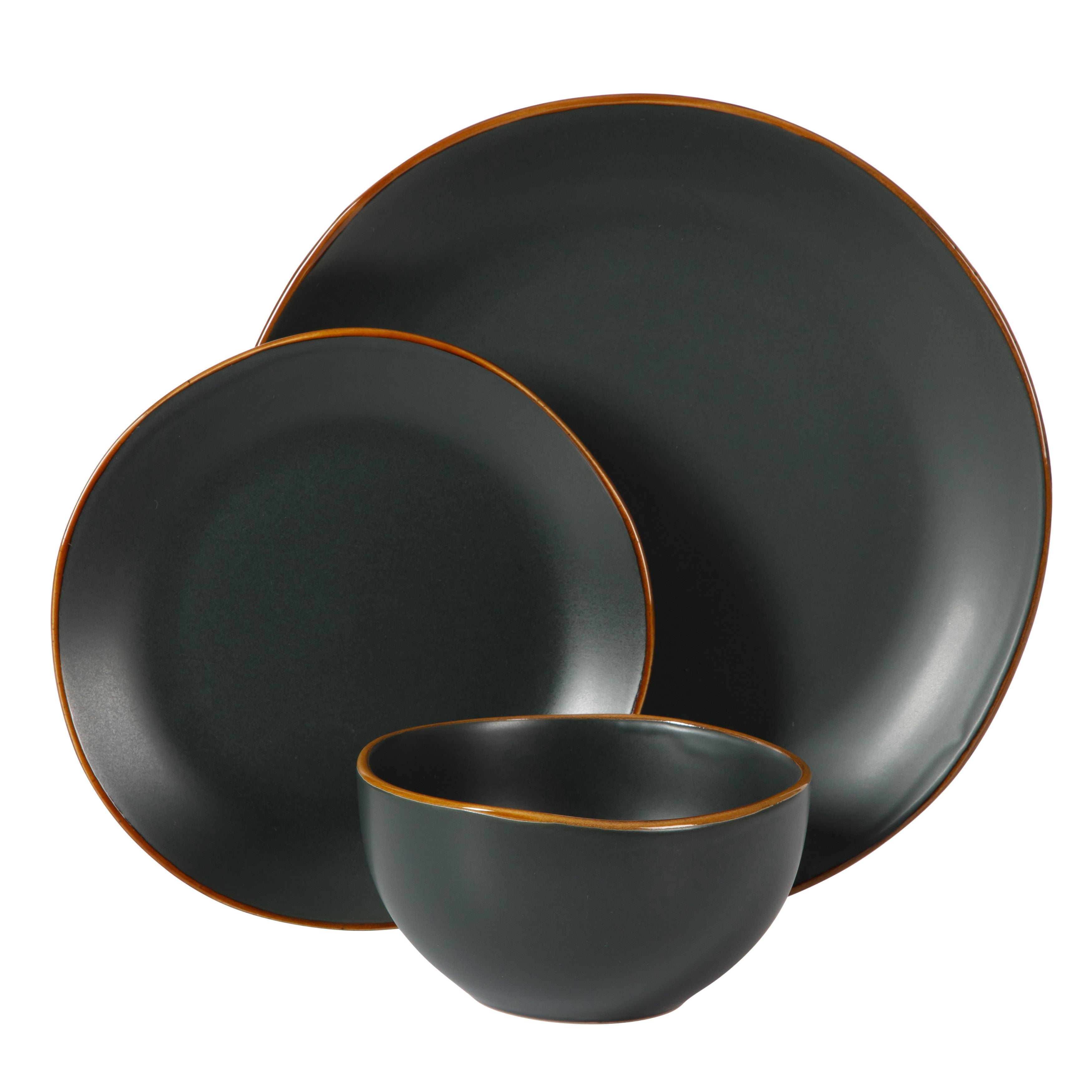 Gibson Home Hazeltine 12-Piece Matte Black Ceramic Dinnerware Set