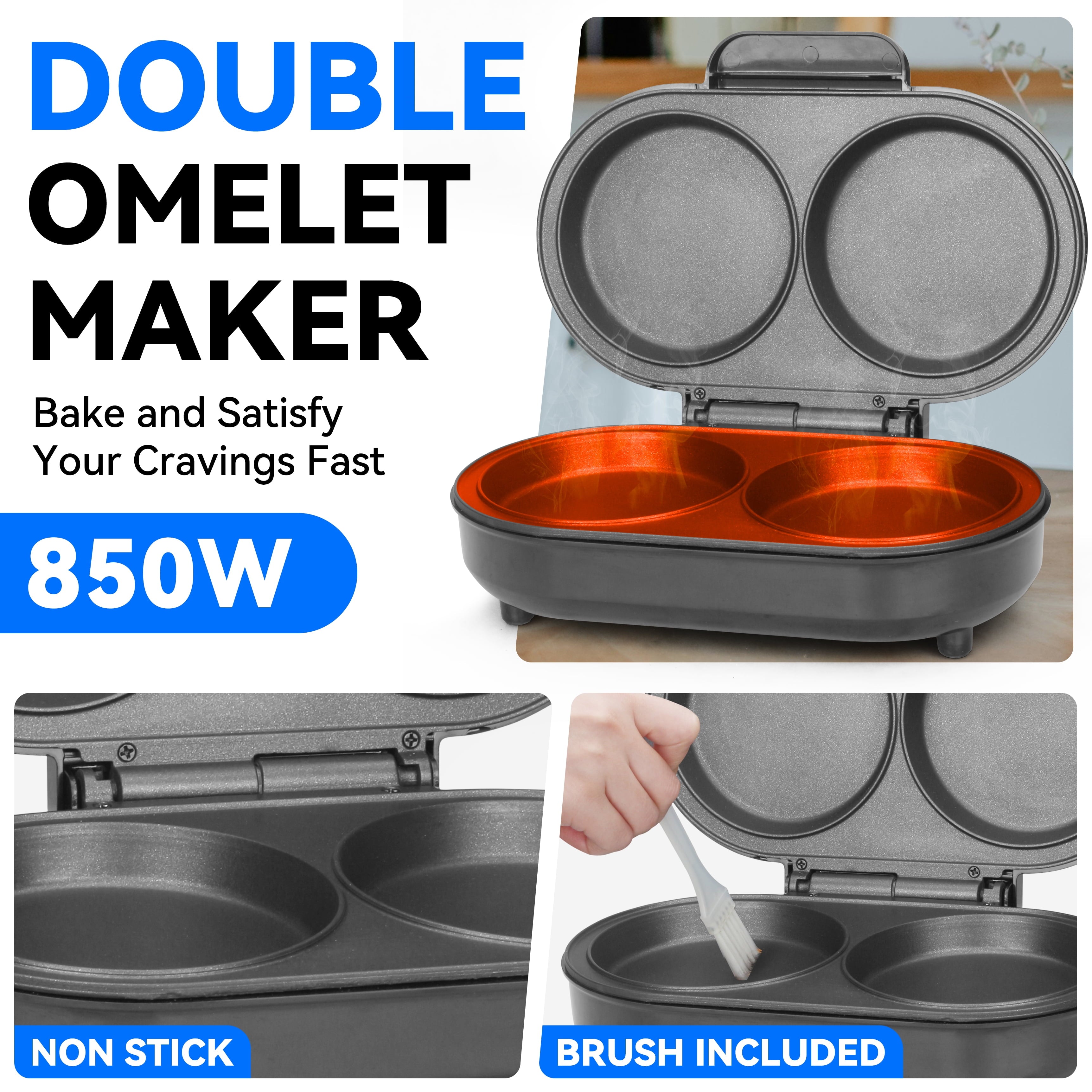 Mailand 2 x 4.75” Omelette Maker Electric, Omelette Pan Nonstick, Egg Bite Maker, 850W, Stainless steel