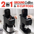 Gourmia 2-in-1 Coffee Maker, Single Serve Pod + 12 Cup Drip, K-Cup Compatible, Black