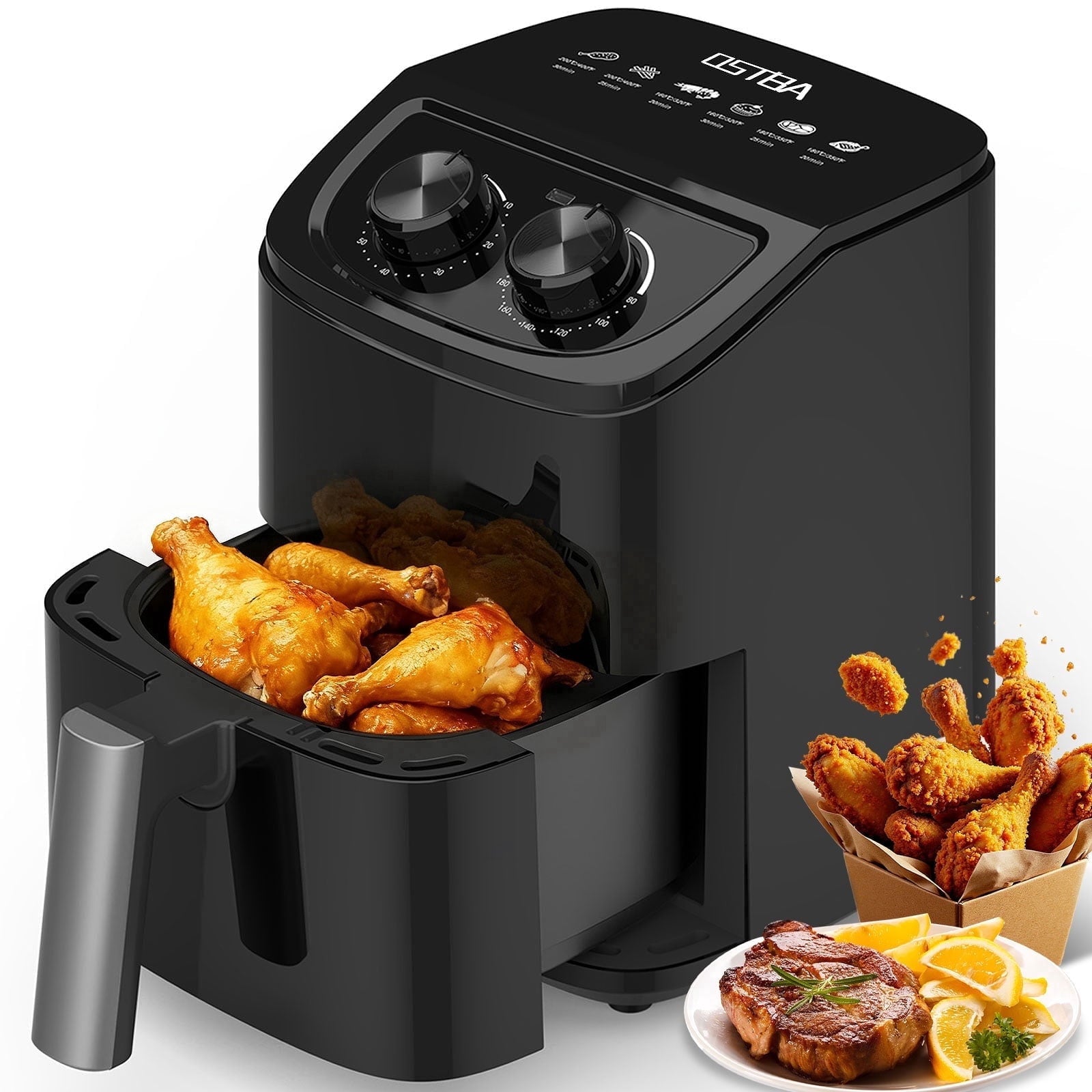 OSTBA 2.5QT Small Air Fryer, 1000W Compact Hot Air Fryer for 1-2 People, Oil-Free Countertop Air Fryer with Adjustable Temperature, 60-Min Timer, Nonstick Dishwasher-Safe Basket