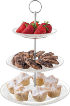 3-Tiered Serving Stand (Glass) Beautiful, Elegant Dishware Serve Snacks, Appetizers, Cakes, Candies Durable, Reusable Party or Holiday Hosting (Silver) (1) (1)