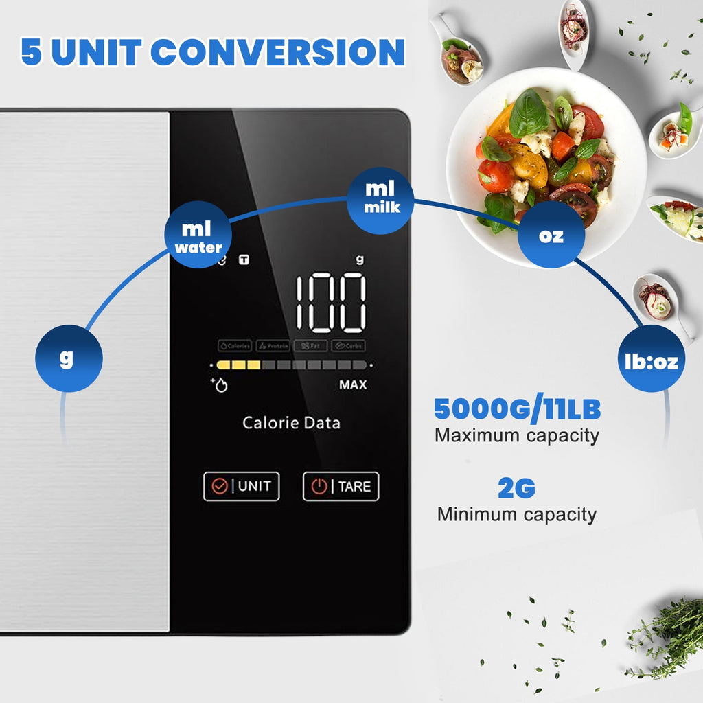 Smart Nutrition Food Scale with LED Touch Display, Tracks Calories, Fat, Carbs & Protein via App, 0.01oz Precision Digital Kitchen Scale for Healthy Eating & Meal Prep(batteries Not included)