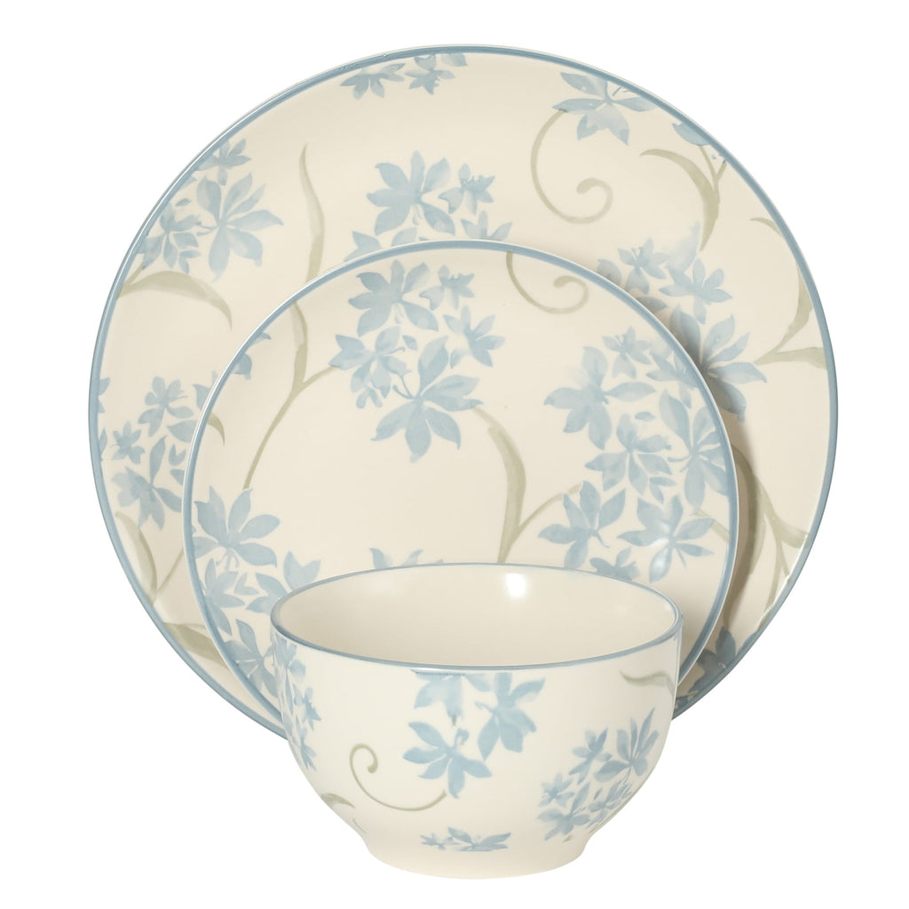 Gibson Home Admiral Hall 12-Piece Matte Stoneware Dinnerware Set – Dinner Plates, Salad Plates & Bowls with Blue Floral Pattern, Durable Everyday Dish Set, Microwave & Dishwasher Safe