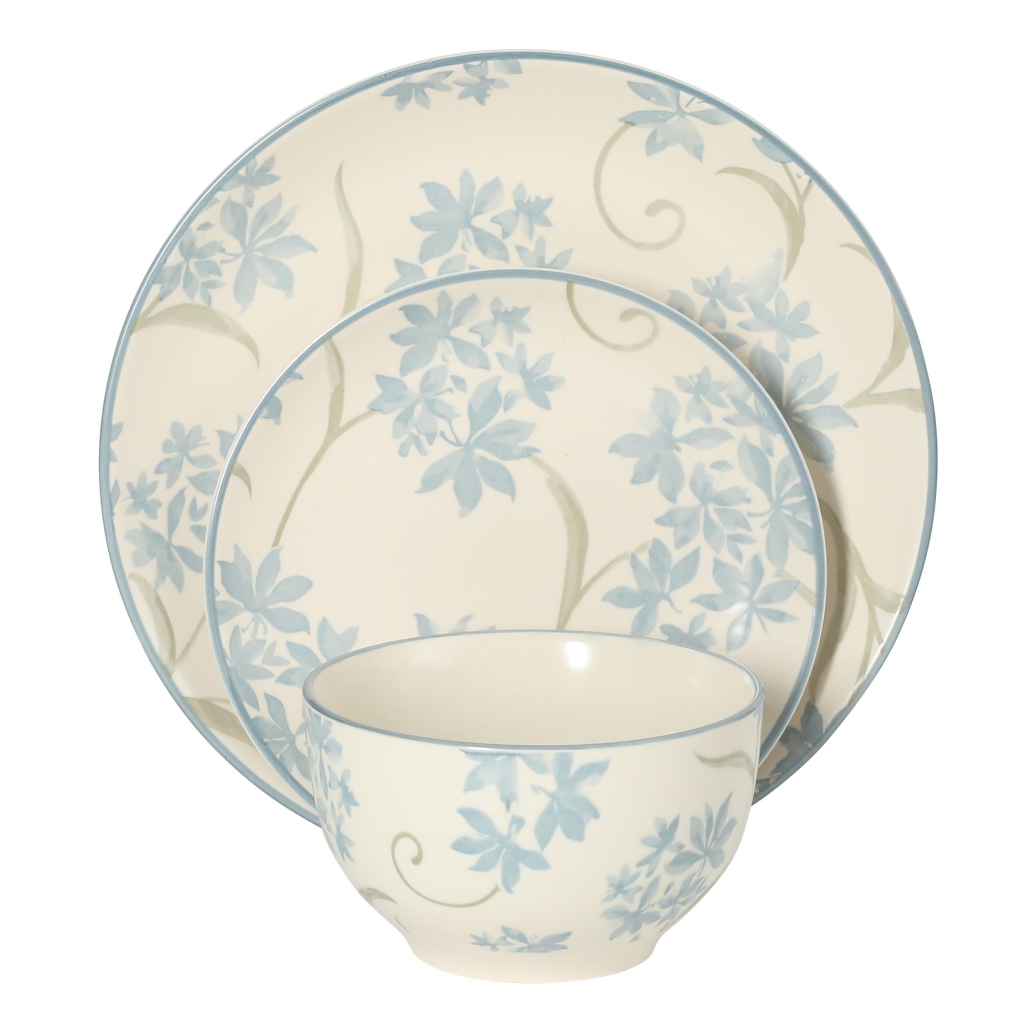 Gibson Home Admiral Hall 12-Piece Matte Stoneware Dinnerware Set – Dinner Plates, Salad Plates & Bowls with Blue Floral Pattern, Durable Everyday Dish Set, Microwave & Dishwasher Safe