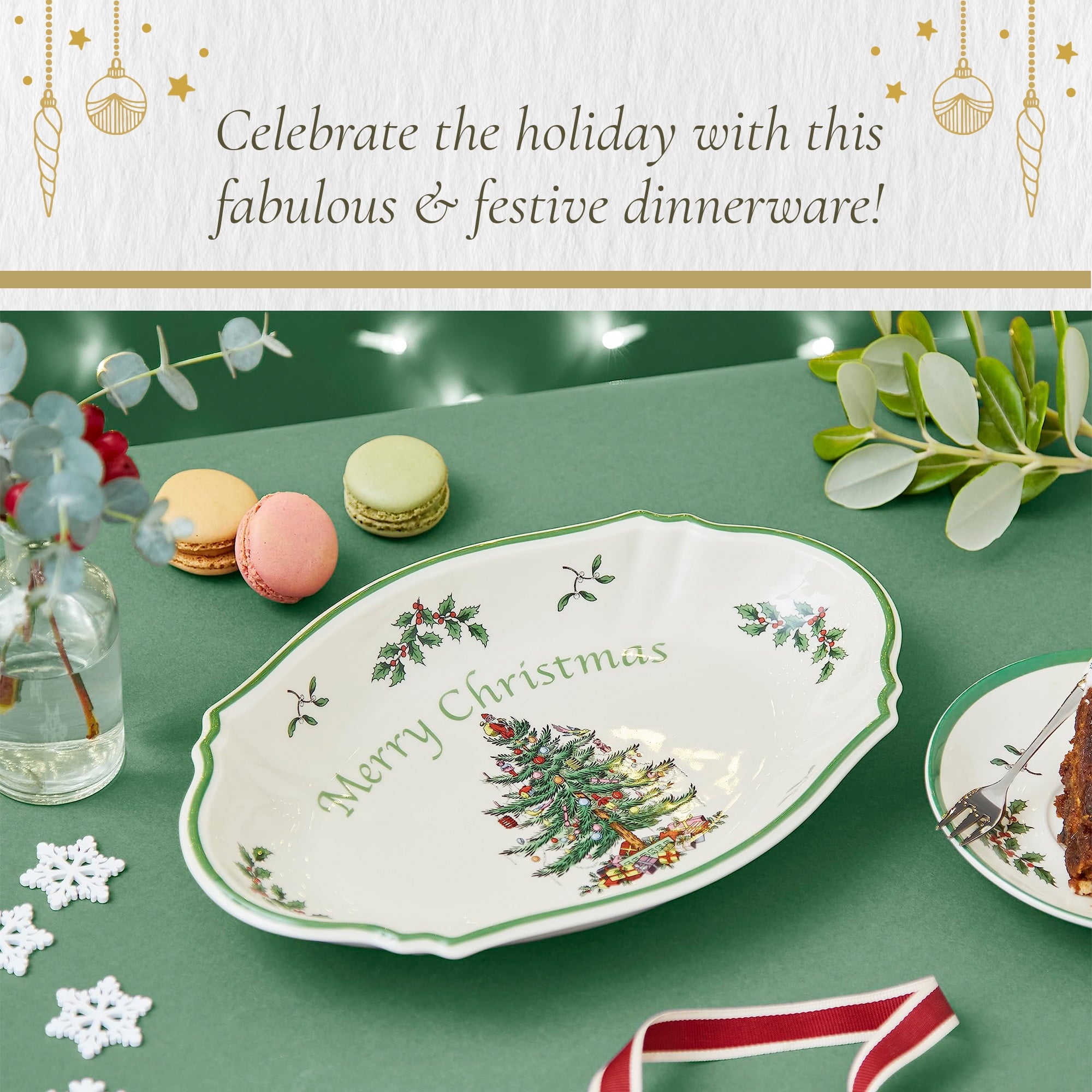 Spode Christmas Tree Oval Festive Tray - 11-Inch Rectangular Earthenware Serving Tray, Holiday Tableware - Seasonal Trays for Entertainment - Dishwasher, Microwave, Oven Safe
