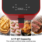 Simenmax 3QT Air Fryer – Compact Digital Personal Air Fryer with 400°F Max Temp, Overheat Protection & Auto Shut-Off, Red