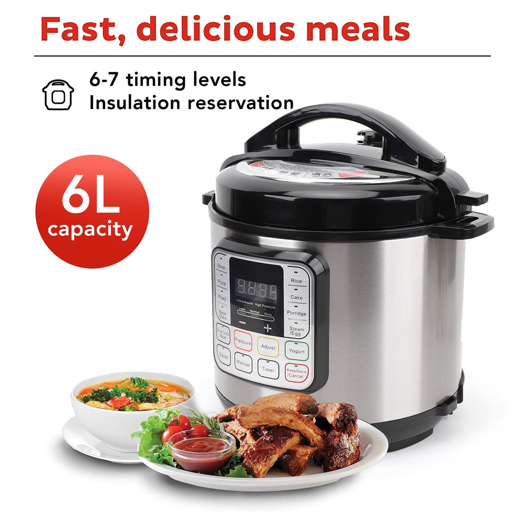 6.5 Quart Electric Pressure Cooker, 16-in-1 Multi-Functional Slow Cooker, Rice Cooker, Saute Pan, Soup Pot, Egg Cooker, Warmer, Preset Cooking, Stainless Steel