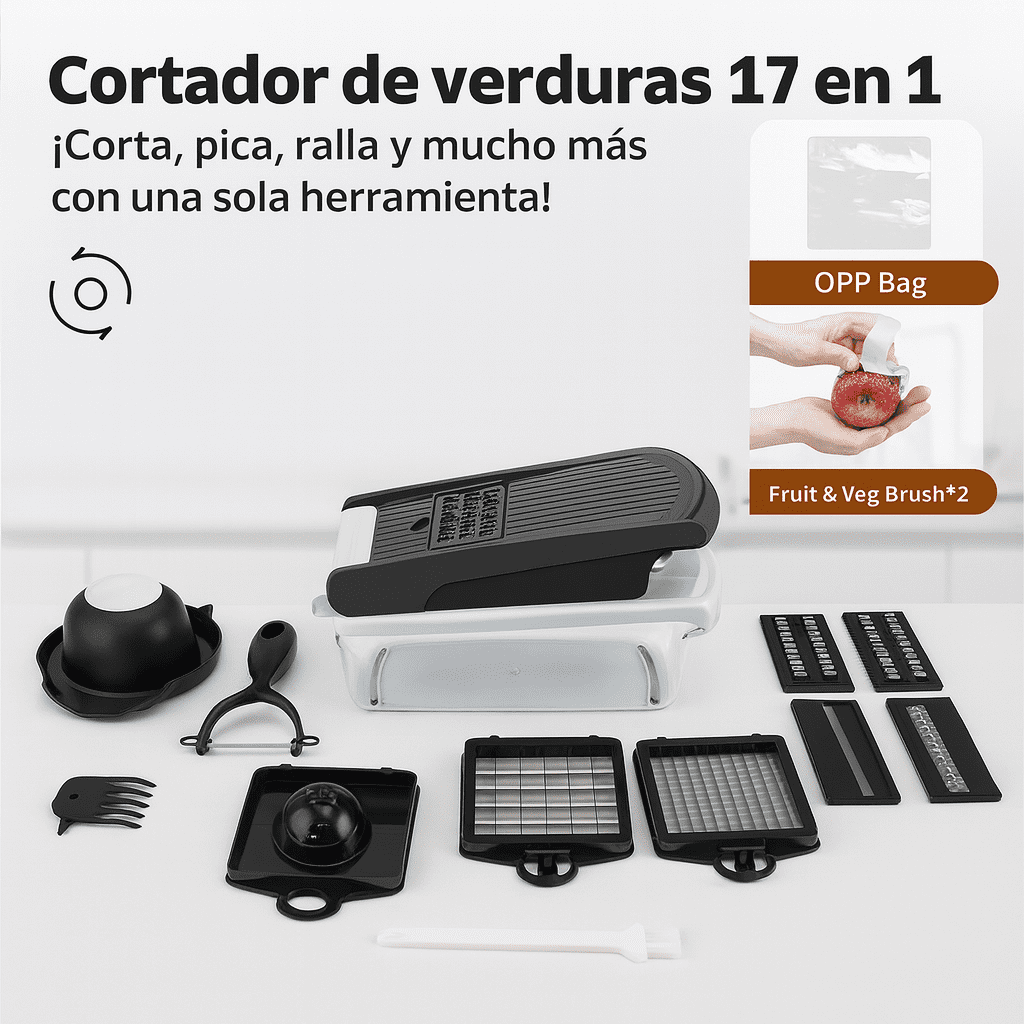 16-in-1 Vegetable Slicer Cutter Machine with Storage Container, Multifunctional Durable Chopper for Fruits, Onion, Zoodles, Cheese, Salad Prep, BPA-Free, Easy-to-Clean Kitchen Gadget ABS+ Blades.