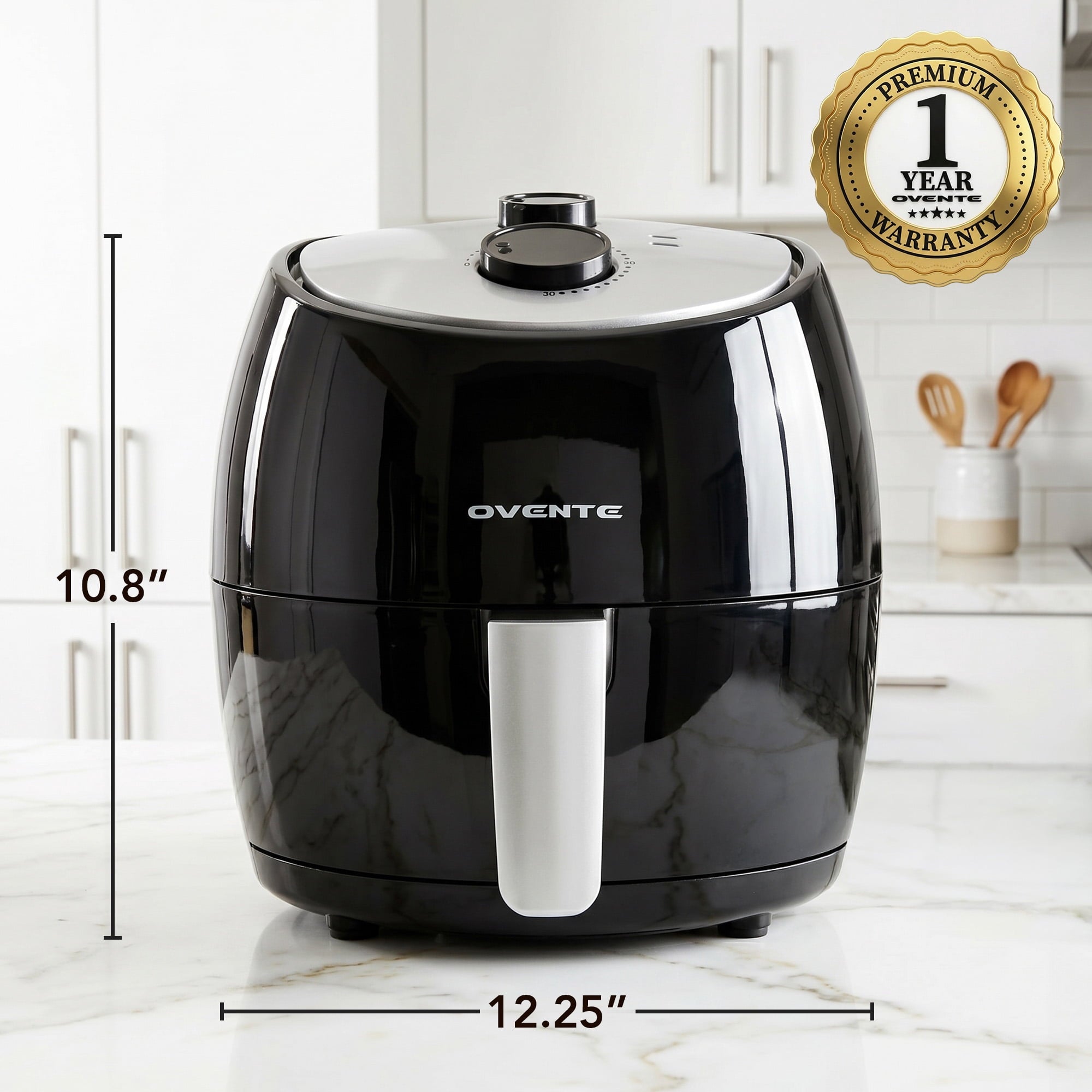OVENTE Compact Air Fryer for Healthy and Oilless Cooking, 3.2 Qt Nonstick & Dishwasher Safe Basket, 1300W Electric Cooker w/ Adjustable Temperature Control, 30Min Timer & Auto Shutoff, FAM11320B
