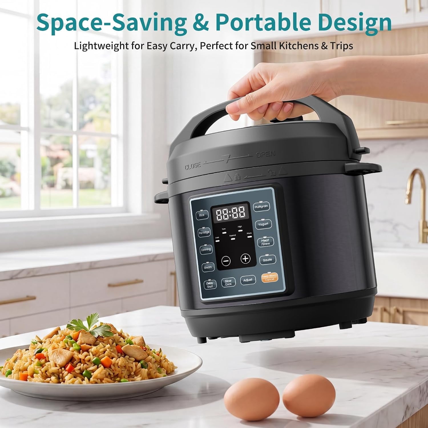 3QT Electric Pressure Cooker, 10-in-1 Multi Cooker, Small Programmable Stainless Steel Pot and Ceramic Inner Pot, Black