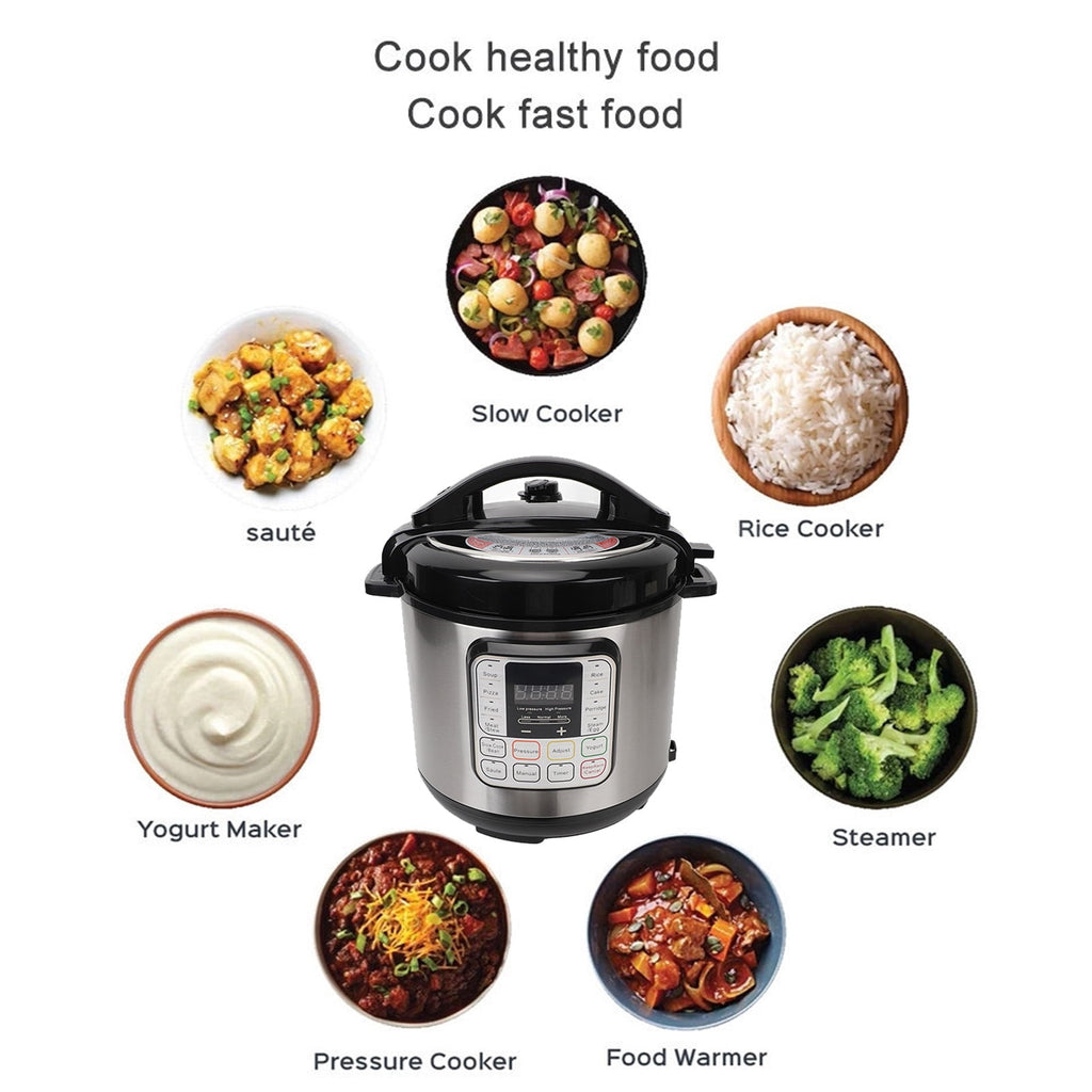 6.5 Quart Electric Pressure Cooker, 16-in-1 Multi-Functional Slow Cooker, Rice Cooker, Saute Pan, Soup Pot, Egg Cooker, Warmer, Preset Cooking, Stainless Steel