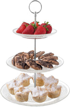 Royalty Art 3-Tiered Serving Stand (Glass) Beautiful, Elegant Dishware Serve Snacks, Appetizers, Cakes, Candies Durable, Reusable Party or Holiday Hosting (SILVER)
