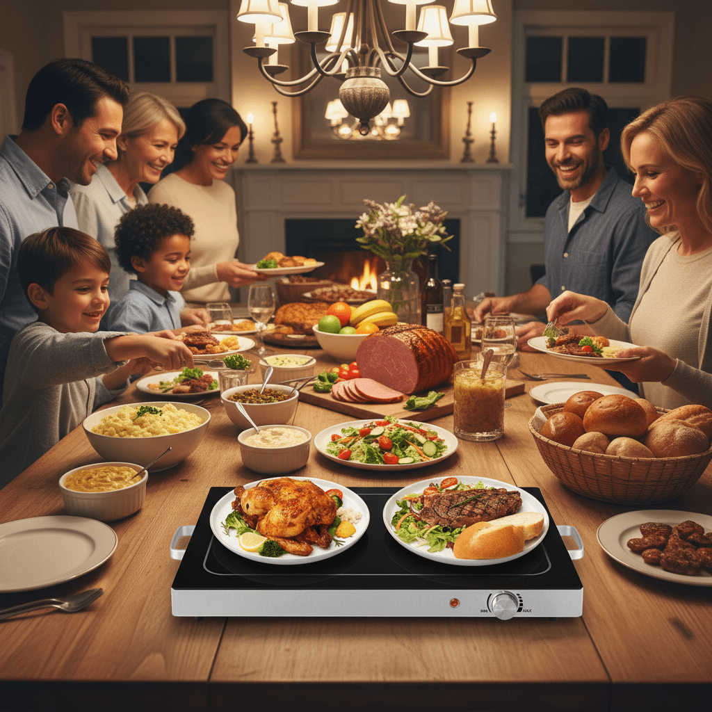 CONCETTA Electric Warming Tray, Food Warmers, Adjustable Temperature Control Buffet Server & Hot Plate with Easy-Clean Glass Top, Chafing Dish for Parties, Buffets, Christmas Holiday Gatherings