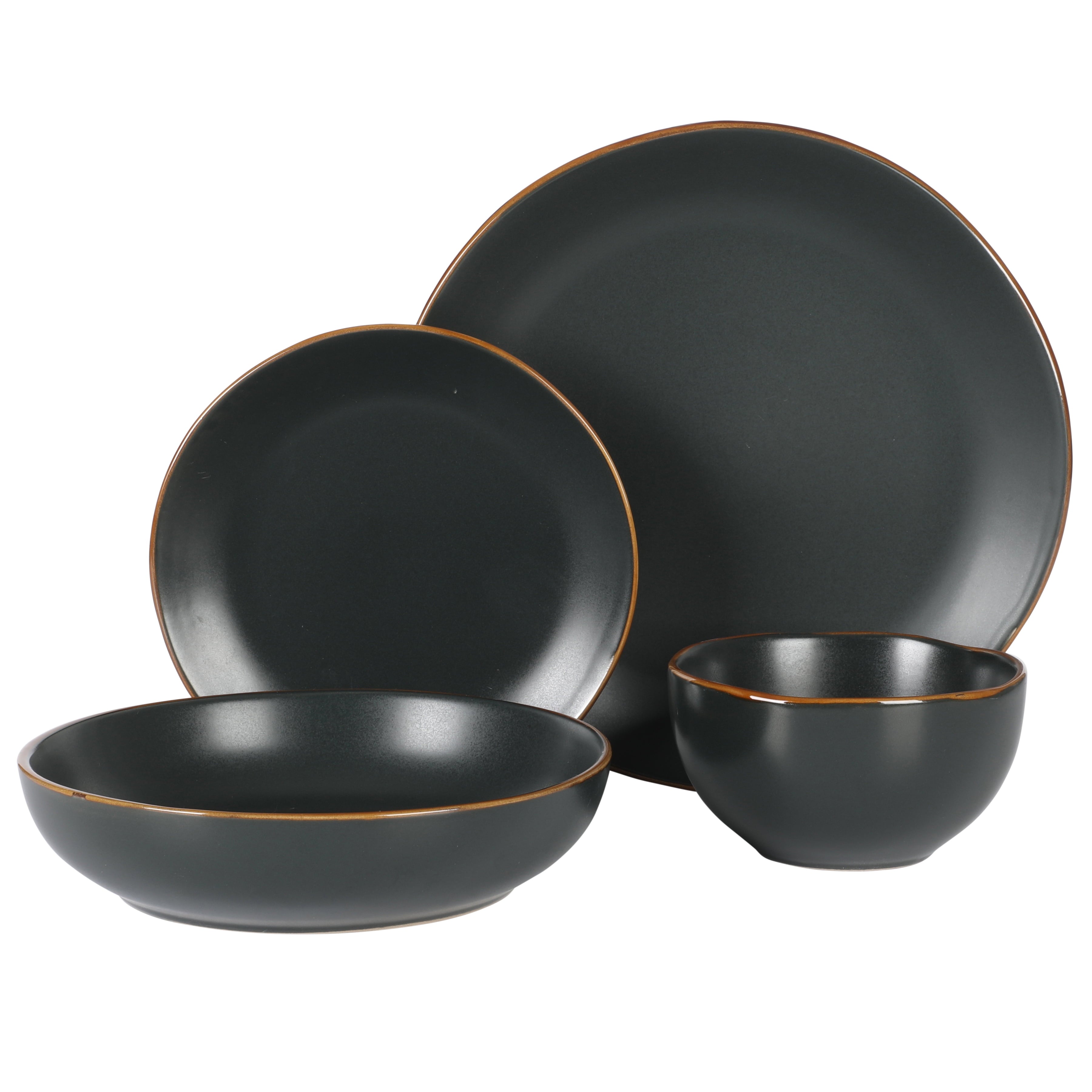 Gibson Home Hazeltine 16 Piece Plates and Bowls Dishes Stoneware Ceramic Dinnerware Set - Black
