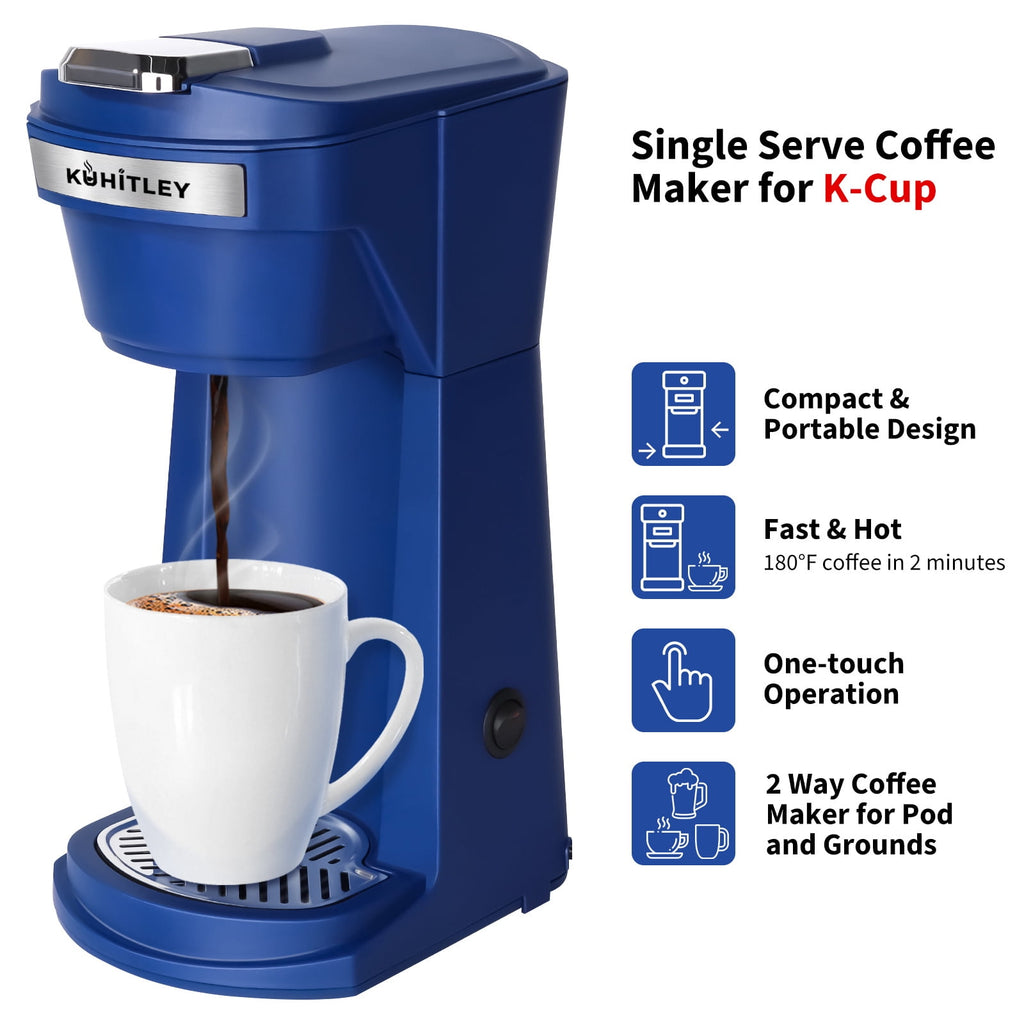 Kuhitley 2 in 1 Single Serve Coffee Maker for K-Cup Pods & Ground Coffee,Capsule Coffee Machine,Instant Coffee Maker One Cup 6-14oz Brew Size Compact for Home Office Travel Dorm RV