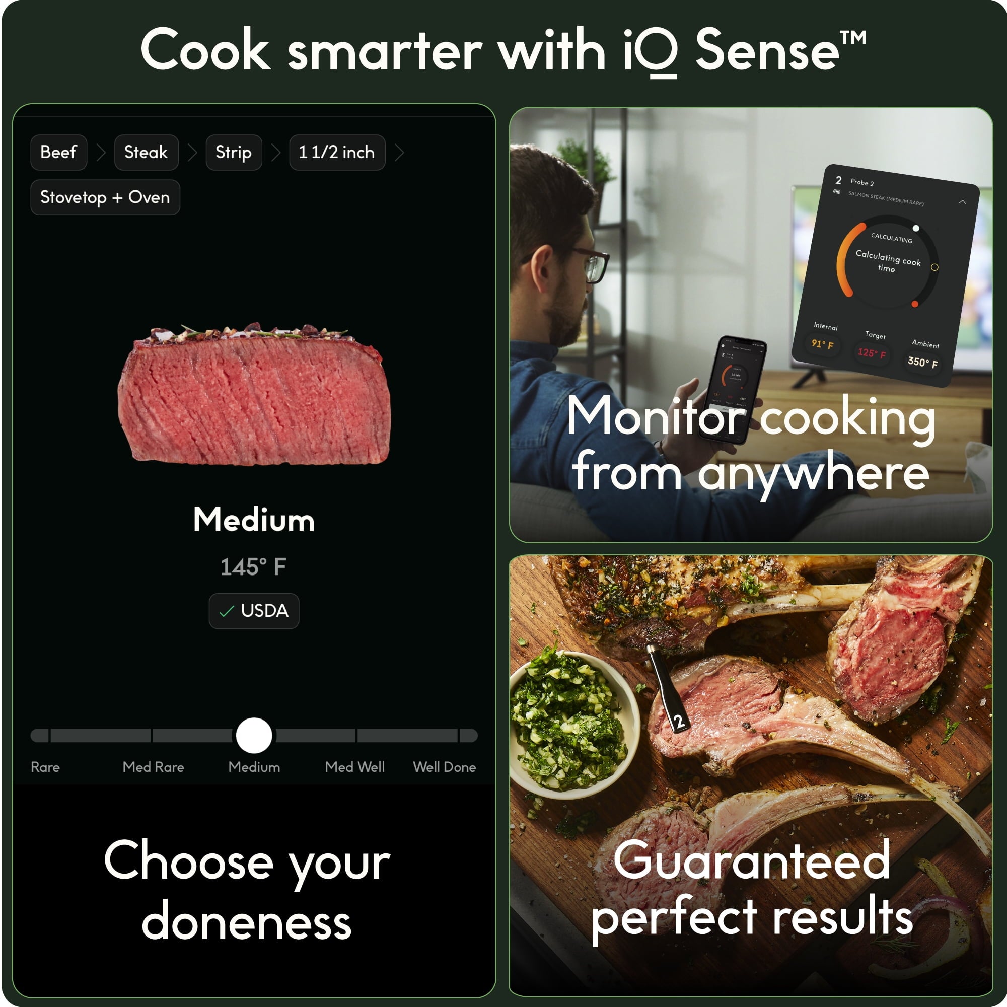 CHEF iQ Sense Smart Wireless Ultra-Thin Meat Thermometer, Unlimited Range, Bluetooth & Wifi, - 3 Probe Set with Smart Hub