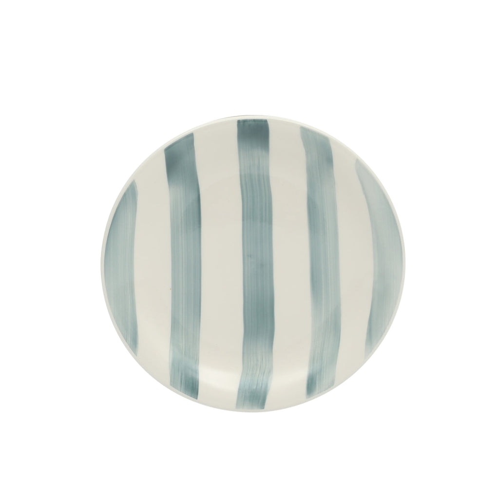 Gibson Home Kenwood Shores 16 Piece Stoneware Dinnerware Set, Hand-Painted Plates and Bowls, Service for 4 - Blue Striped