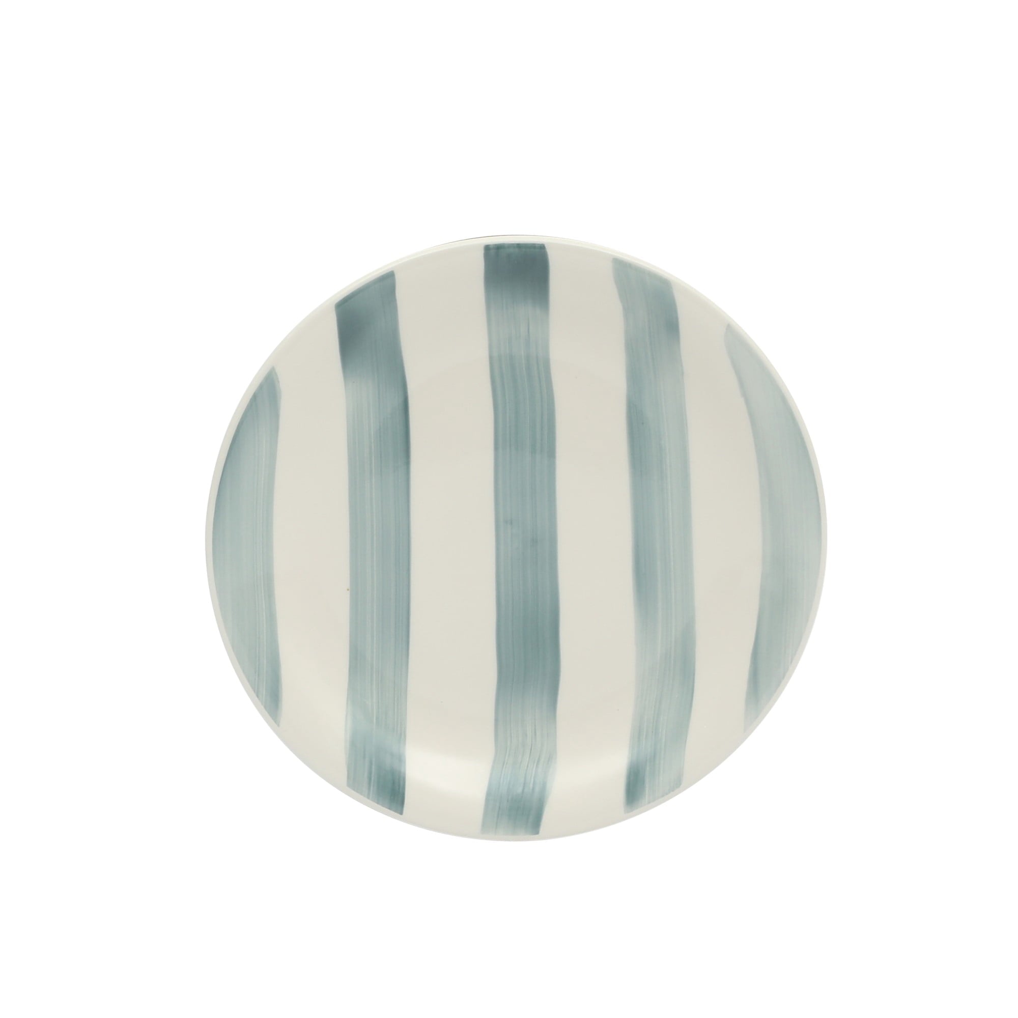 Gibson Home Kenwood Shores 16 Piece Stoneware Dinnerware Set, Hand-Painted Plates and Bowls, Service for 4 - Blue Striped