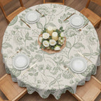 Farmhouse Sage Green Floral Round Tablecloth 54 inches Linen Boho Paisley Flower Rustic Waterproof Oil-Proof Table Cloth Round Table Cover for Holiday Party Picnic Dinner Decor Indoor and Outdoor Use