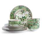 222 Fifth Christmas Foliage Porcelain Dinnerware Set, 12-Piece, Green and White