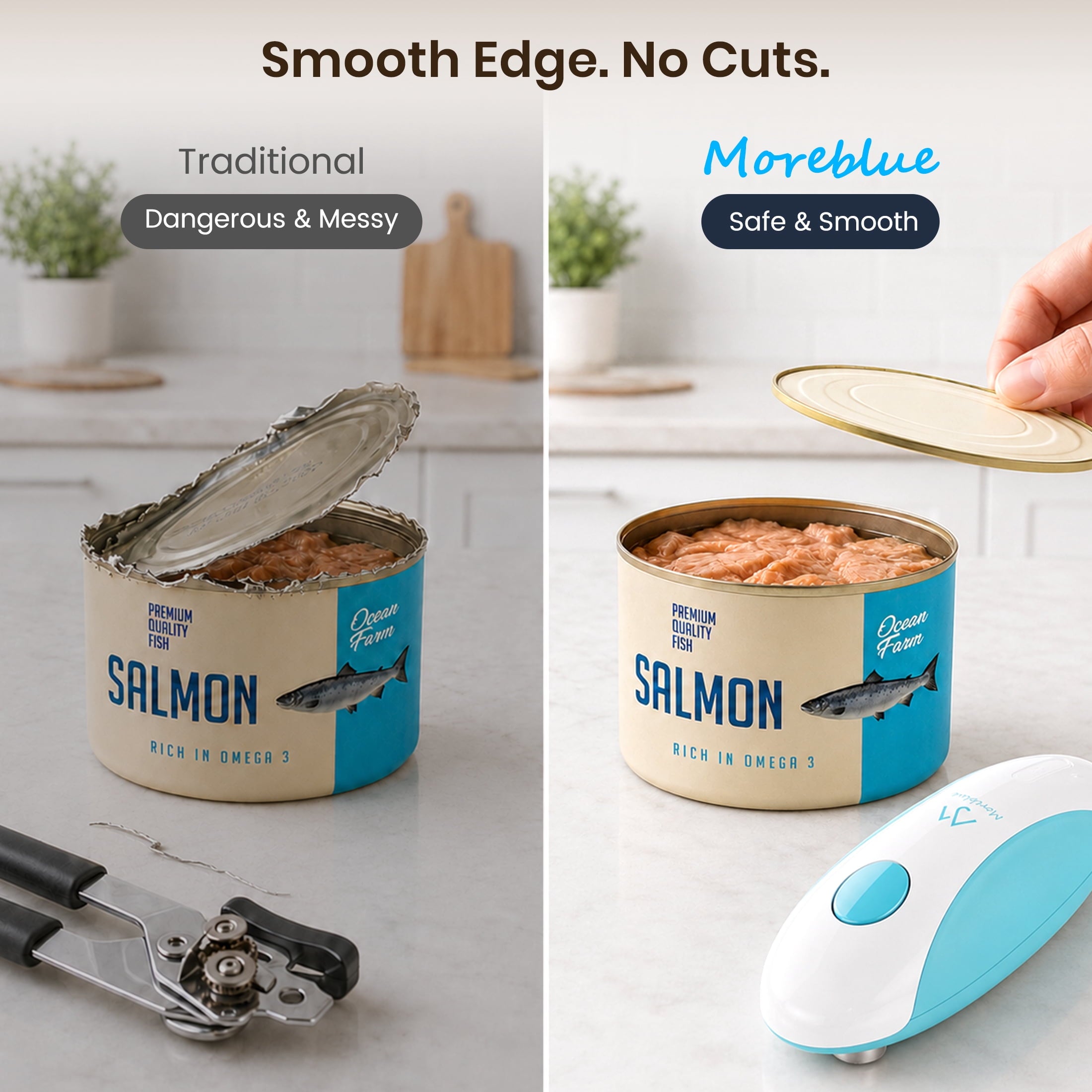 Moreblue One-Touch Automatic Electric Can Opener, USB-C Rechargeable Can Opener Smooth Edge, Hands-Free Countertop Electric Can Opener for Seniors, Arthritis, Weak Hands, Kitchen Gadget Gift（Blue)