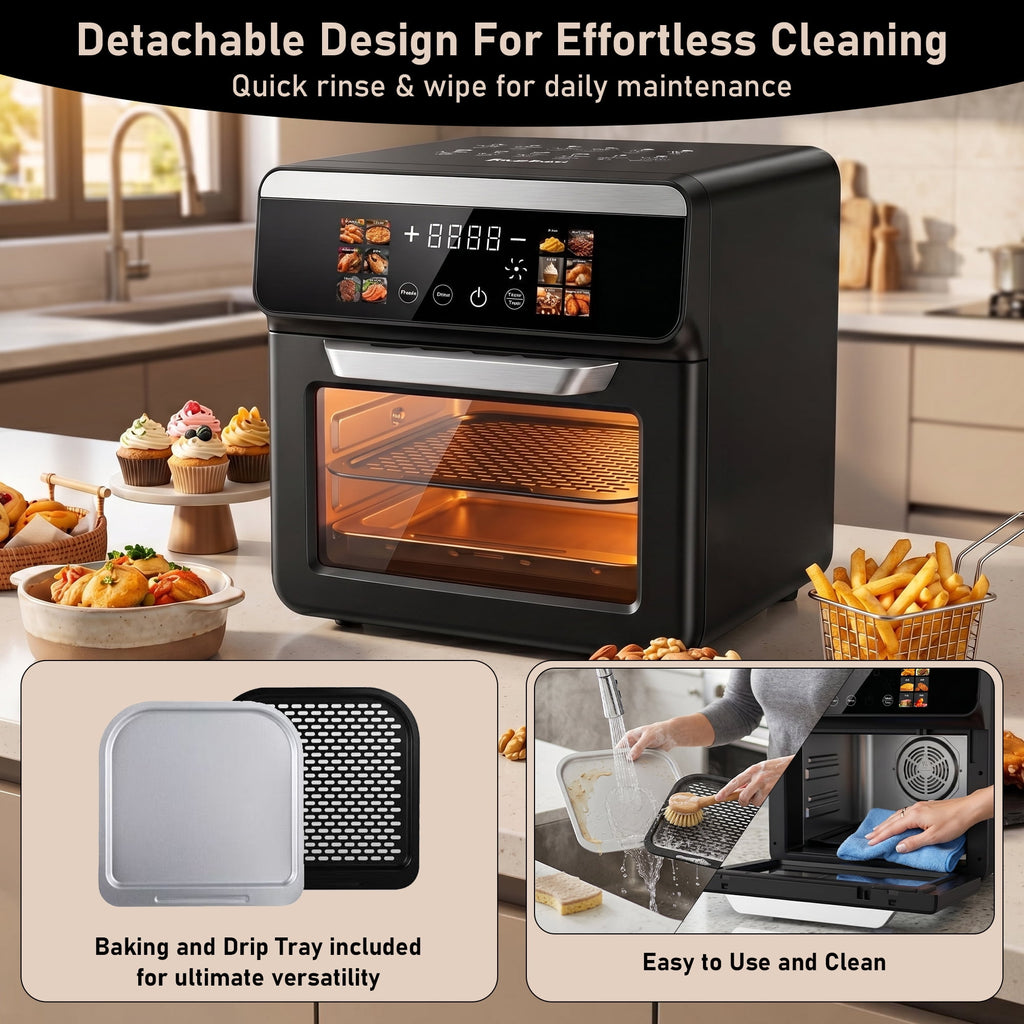 Bluebow 12QT Air Fryer Toaster Oven, 12-in-1 Multi-functional Color Touchscreen with Easy-view Windows, Less Oil Healthy Cooking for Home Kitchen Use