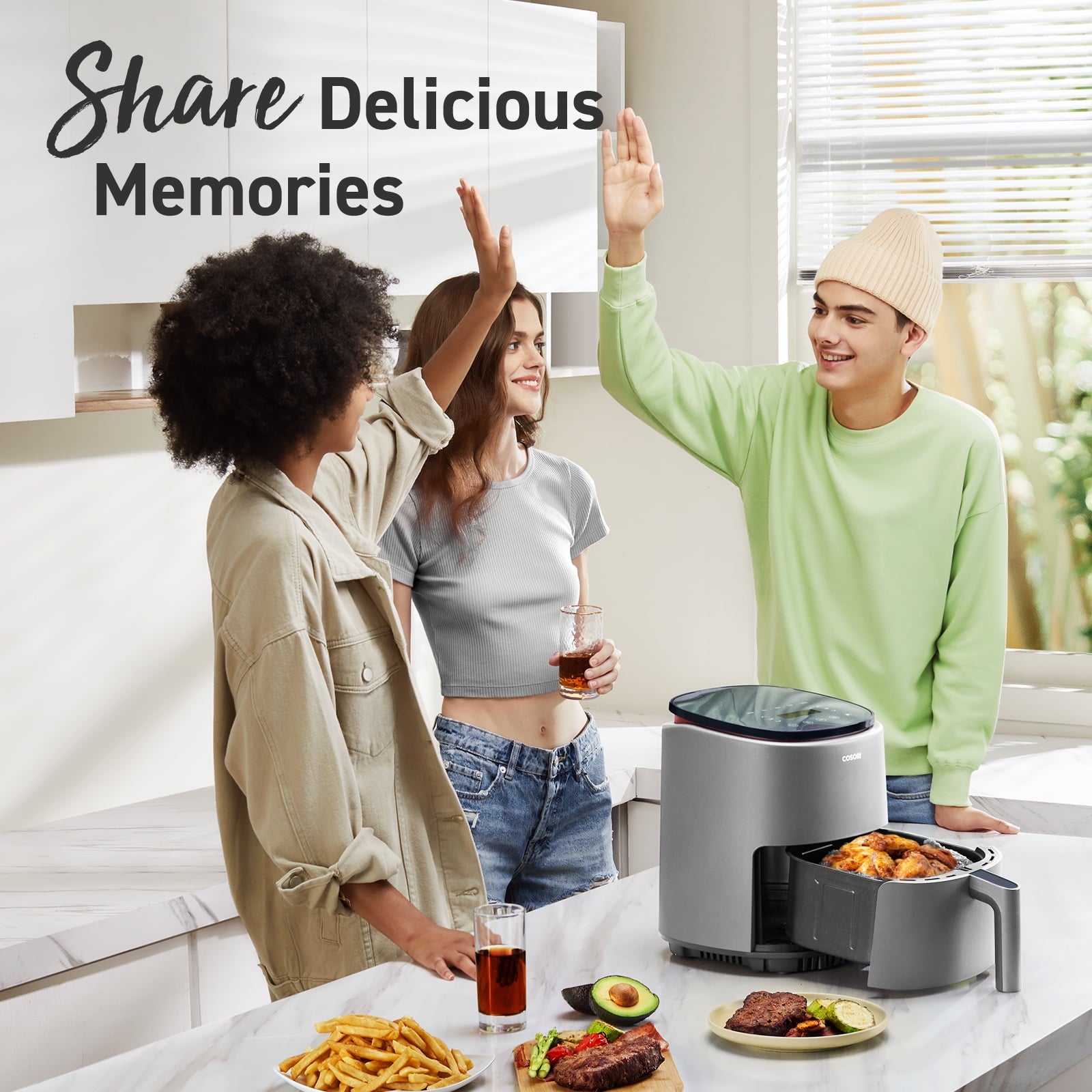 COSORI Smart Air Fryer, Lite 4-Quart Compact 7-in-1 Oven, Preheat and Keep Warm, Voice Control, Dishwasher-Safe, Light Gray