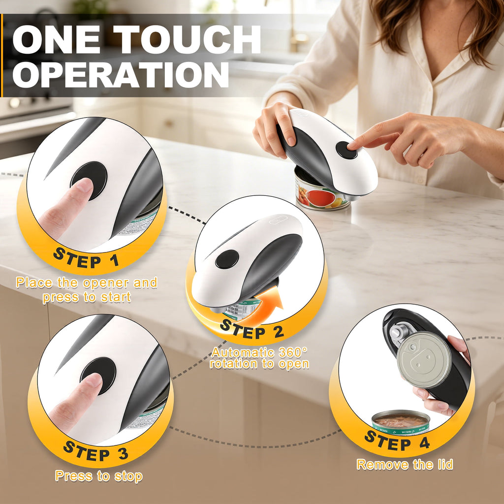 Electric Can Opener, One-Touch Automatic, Cordless Rechargeable, Hands-Free Kitchen Gadget, Smooth Edge Cutter