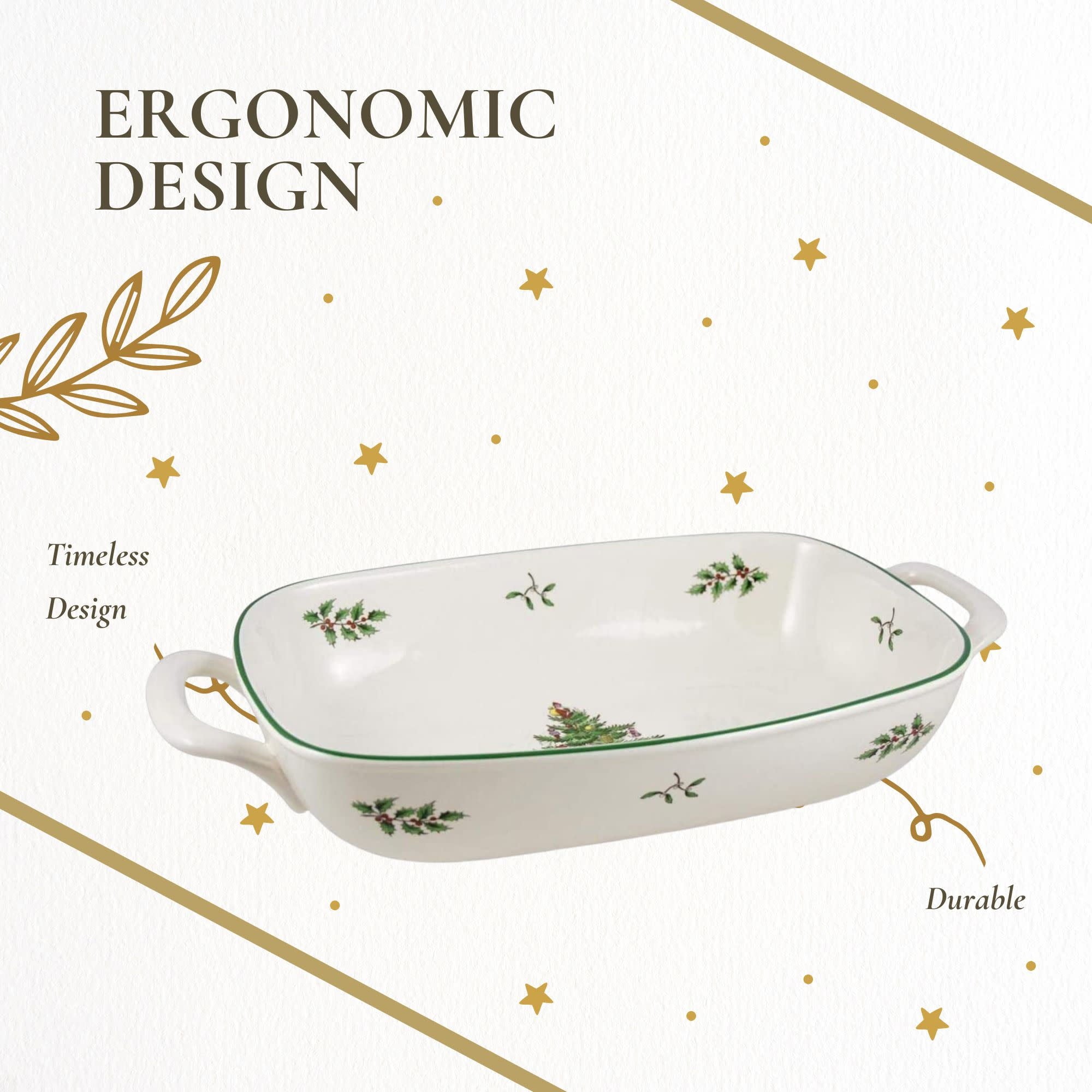 Spode Christmas Tree Oval Breadbasket, 12 Inch Handled Bowl for Fruit, Bread, Cookies - Porcelain Gift, Holiday Serveware & Oven to Table Lasagna Dish, Dishwasher Safe Tableware