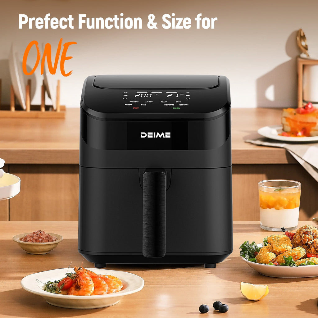 DEIME Air Fryer 4 Qt, Small Airfryer Digital Space Saving Compact, Bake, Reheat, Roasts for Quick Easy Meals, Mini Compact & Quiet, Nonstick & Dishwasher Safe Basket (Black)