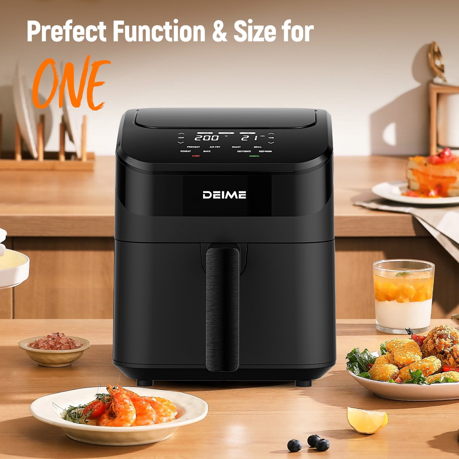DEIME Air Fryer 4 Qt, Small Airfryer Digital Space Saving Compact, Bake, Reheat, Roasts for Quick Easy Meals, Mini Compact & Quiet, Nonstick & Dishwasher Safe Basket (Black)