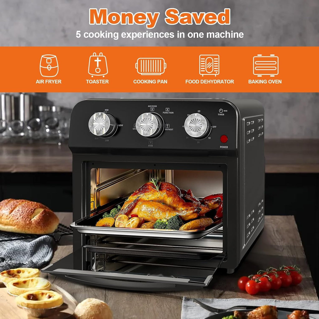 Plum Chef 13-Quart Air Fryer Toaster Oven Combo, Compact 5-in-1 Countertop Convection Oven with 2-Layer Cooking, 1300W Oil-Less Healthy Cooker, Classic Black