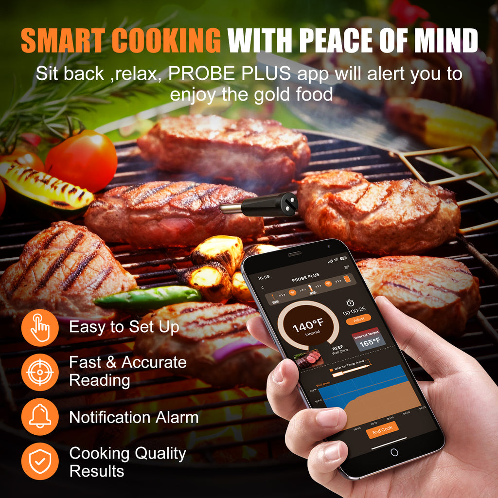 INSMART Wireless Smart Meat Thermometer,330FT Bluetooth Range,100% Waterproof,Precision Cooking Grilling,Multi Sensors,for BBQ,Oven,Grill,Kitchen,Smoker, Rotisserie Turkey Beef/iOS & Android App