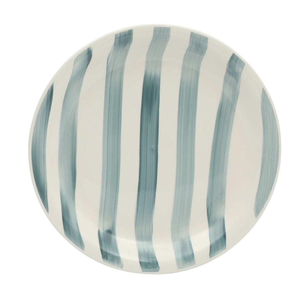 Gibson Home Kenwood Shores 16 Piece Stoneware Dinnerware Set, Hand-Painted Plates and Bowls, Service for 4 - Blue Striped